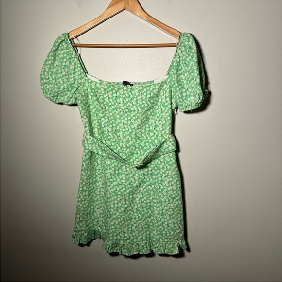 Zara linen blend puff sleeve floral  mini dress M - Picture 2 of 6